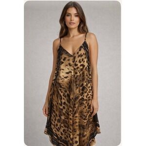 Tommy Bahama Leopard Print Handkerchief Maxi Dress Brown L/XL Romantic, B114
